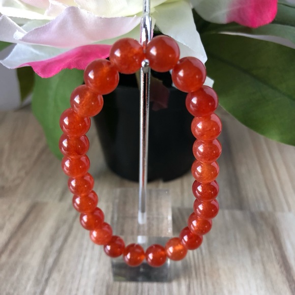 Red Carnelian Natural Stone Beads Stretchable Bracelet 7" - 8mm Beads Best Gift - Picture 2 of 3